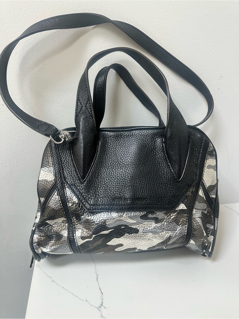 Amiee Kestenberg Leather Black Metallic Camo Leather Bag - Picture 2 of 12